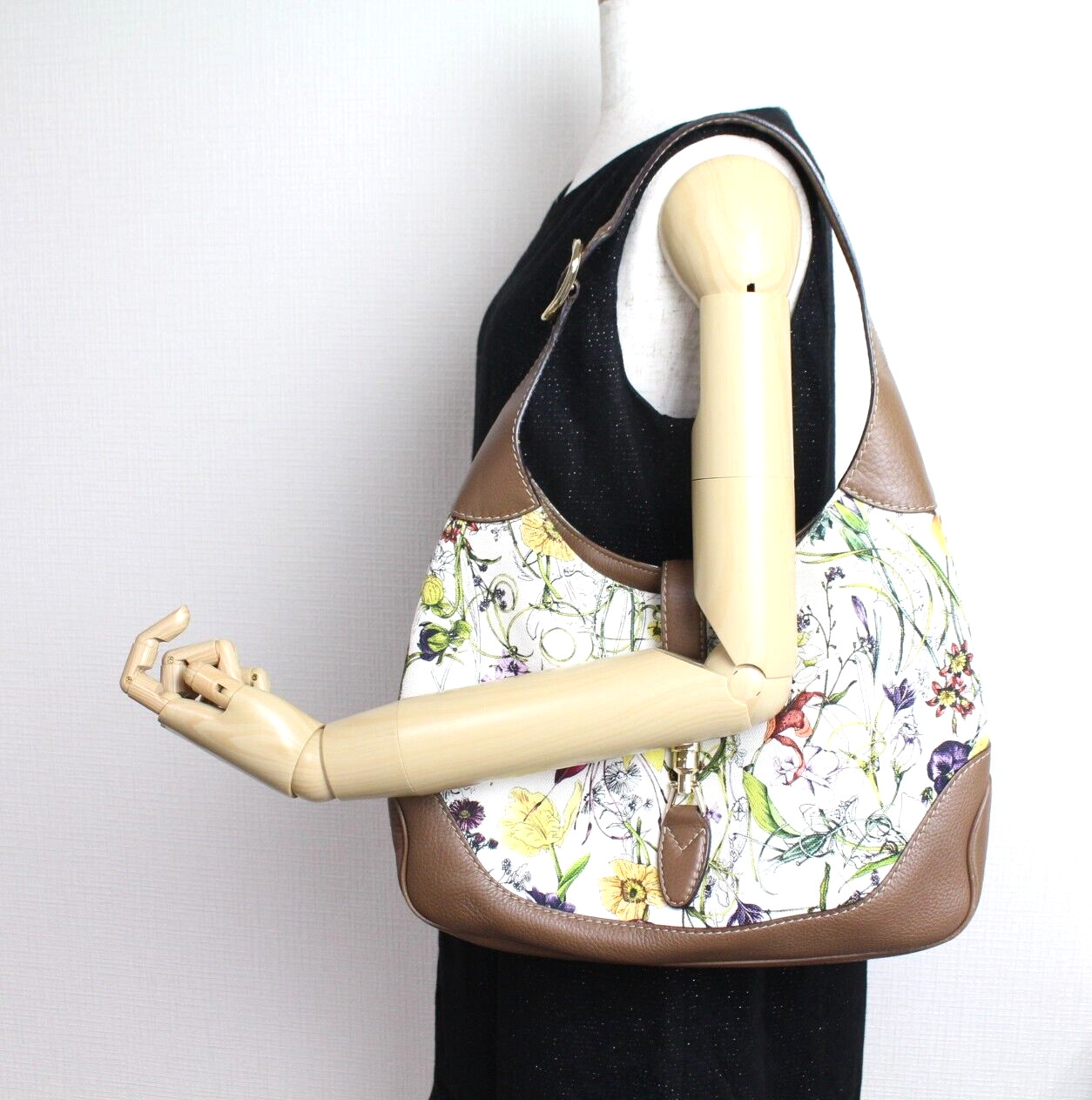 GUCCI New Jackie Flora Shoulder Bag Canvas Leather 277520 Auth Used