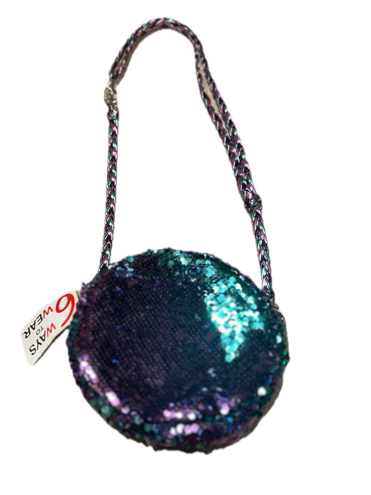 Ty Sequin Owl Round Crossbody Bag Zip Detachable Adjustable Strap Purple Green