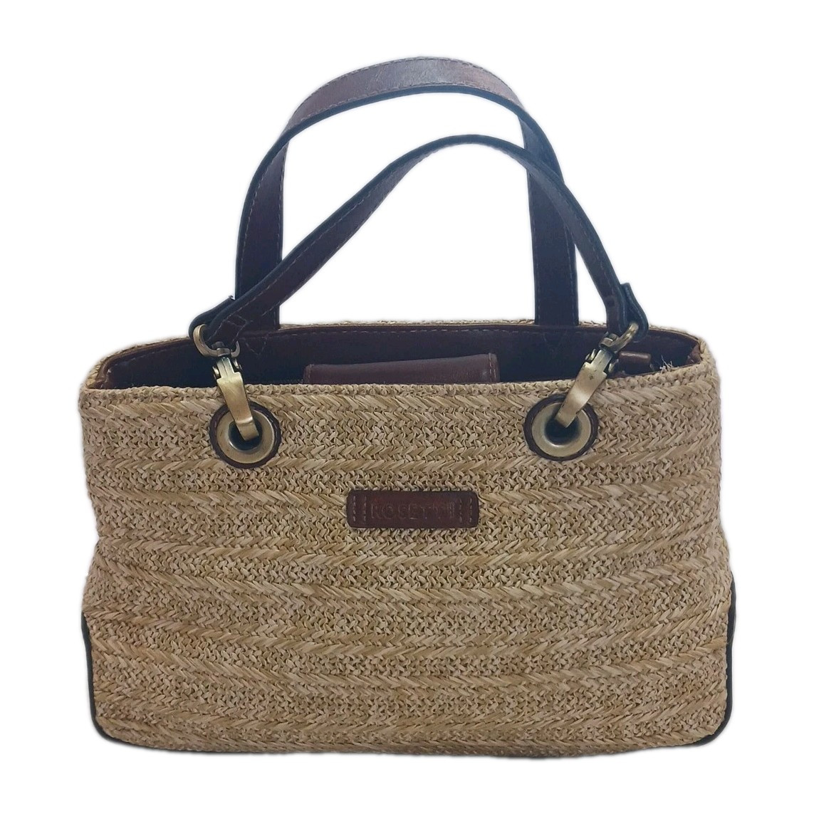 Rosetti Woven Hand Purse Straw Color 11 Inches x 7 Inches 2 Comp 3 Pockets