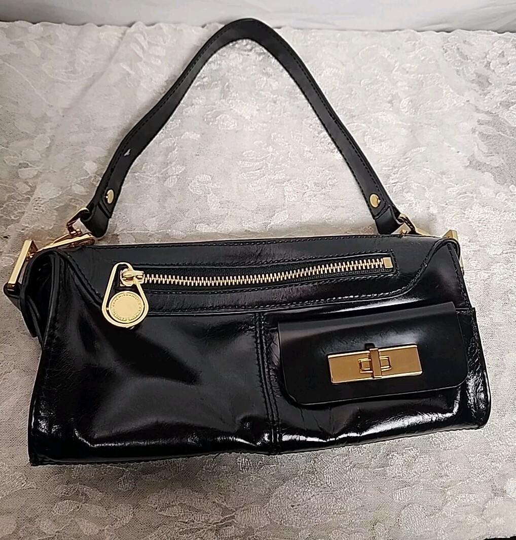  ISAAC MIZRAHI LIVE Black Leather Satchel Bag Handbag Small Purse