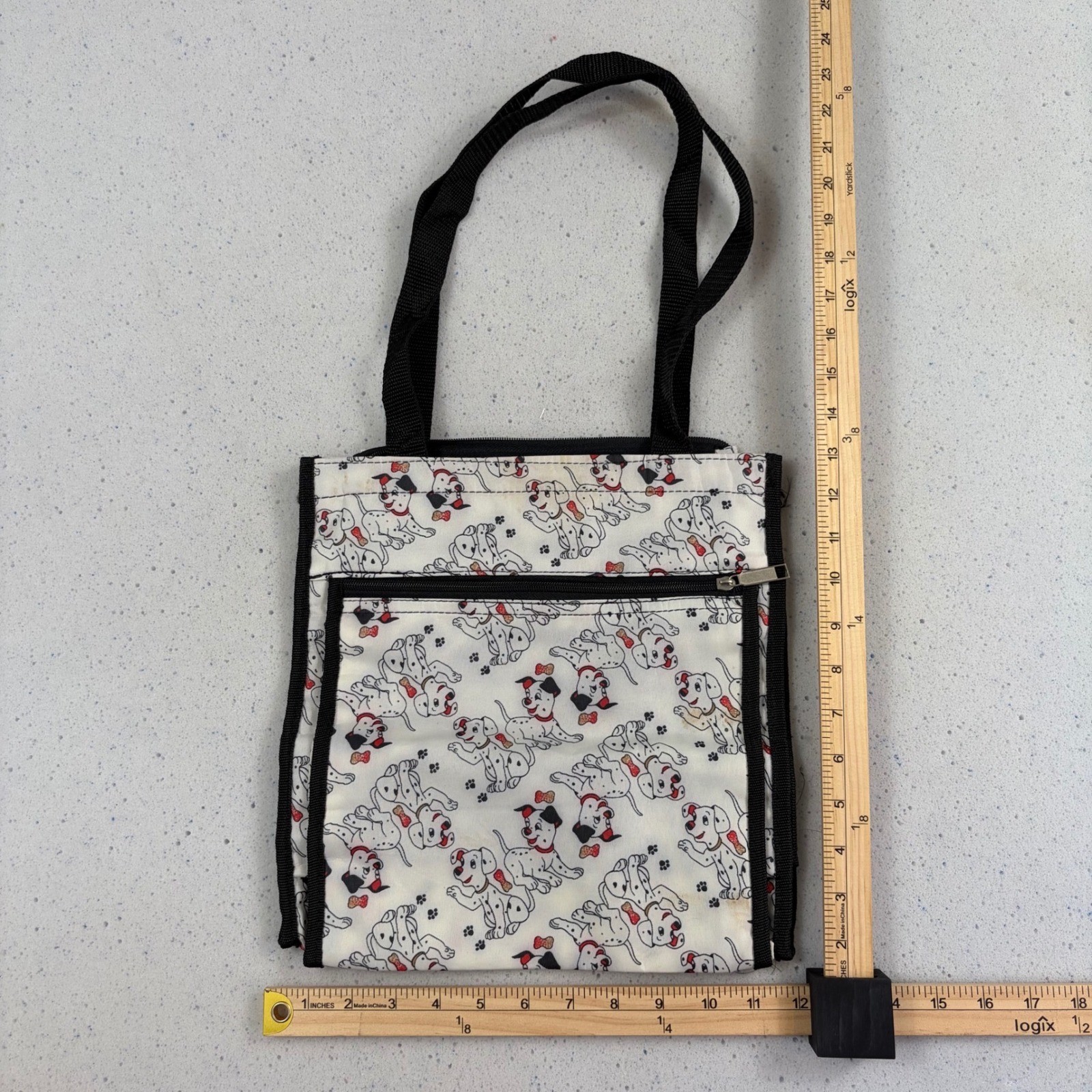 Disney 101 Dalmatians Puppy Print Tote Bag White Black Zippered Pockets Y2K