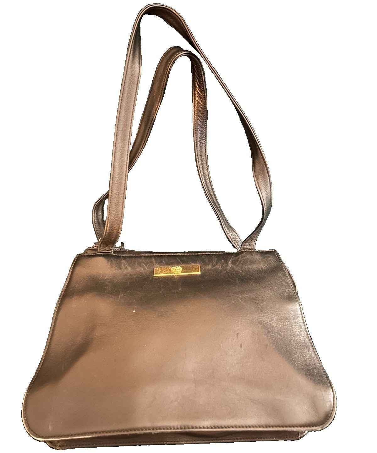 Vintage Gianni Versace Black Leather Shoulder Bag Gold Medusa Plate- PREOWNED