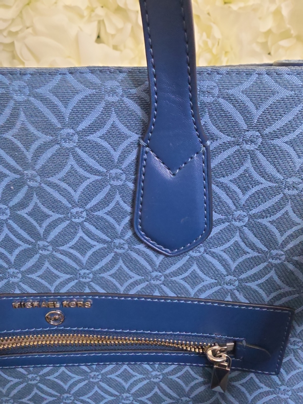 Blue Michael Kors Kempner Large Logo Jacquard Tote Bag Pre-owned
