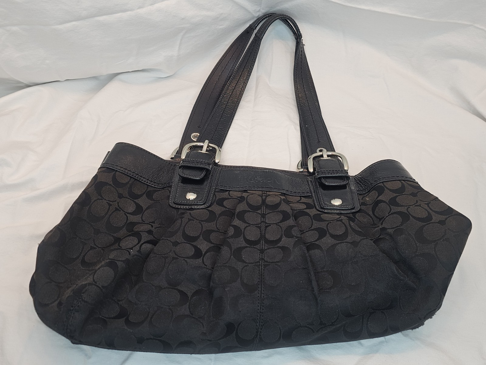 COACH Soho Signature Large Hobo Bag F17403 Black Jacquard Leather Purse Wallet