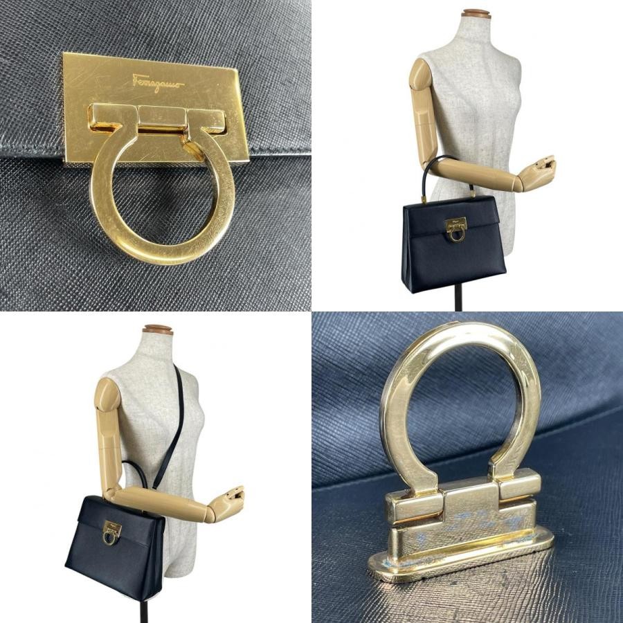 SALVATORE FERRAGAMO Bag: Gancini 2WAY Black W26H20D10.5cm w/dust bag strap;