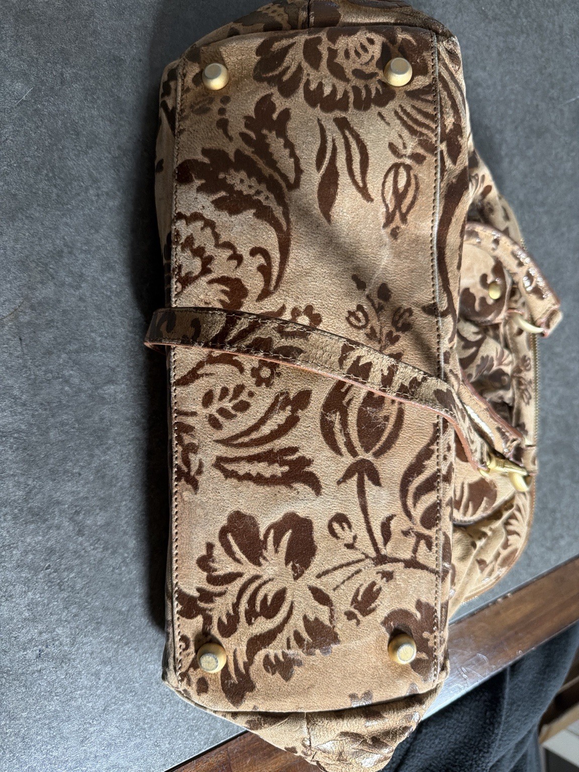 Vintage Gianfranco Sisti Italian Leather Floral Velvet Burnout Satchel Italy