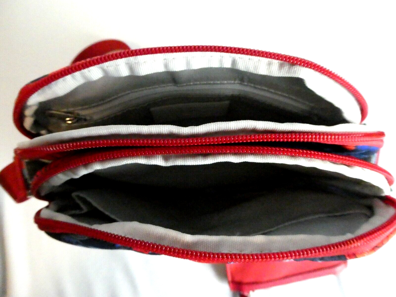 Sandra Brown Cross Body Purse Dark Blue & Red Floral Fabric Silver Metal NWT