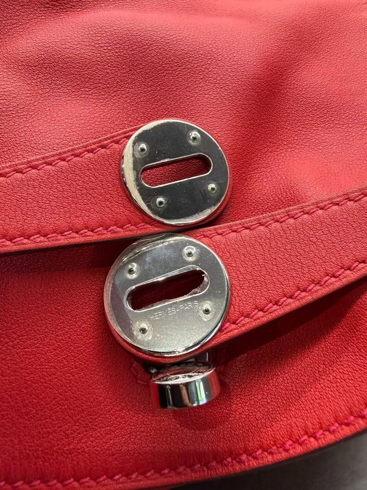 Hermes Lindy 26 Rouge Casaque Q5 Red Swift Silver Hardware PHW Bag Auth