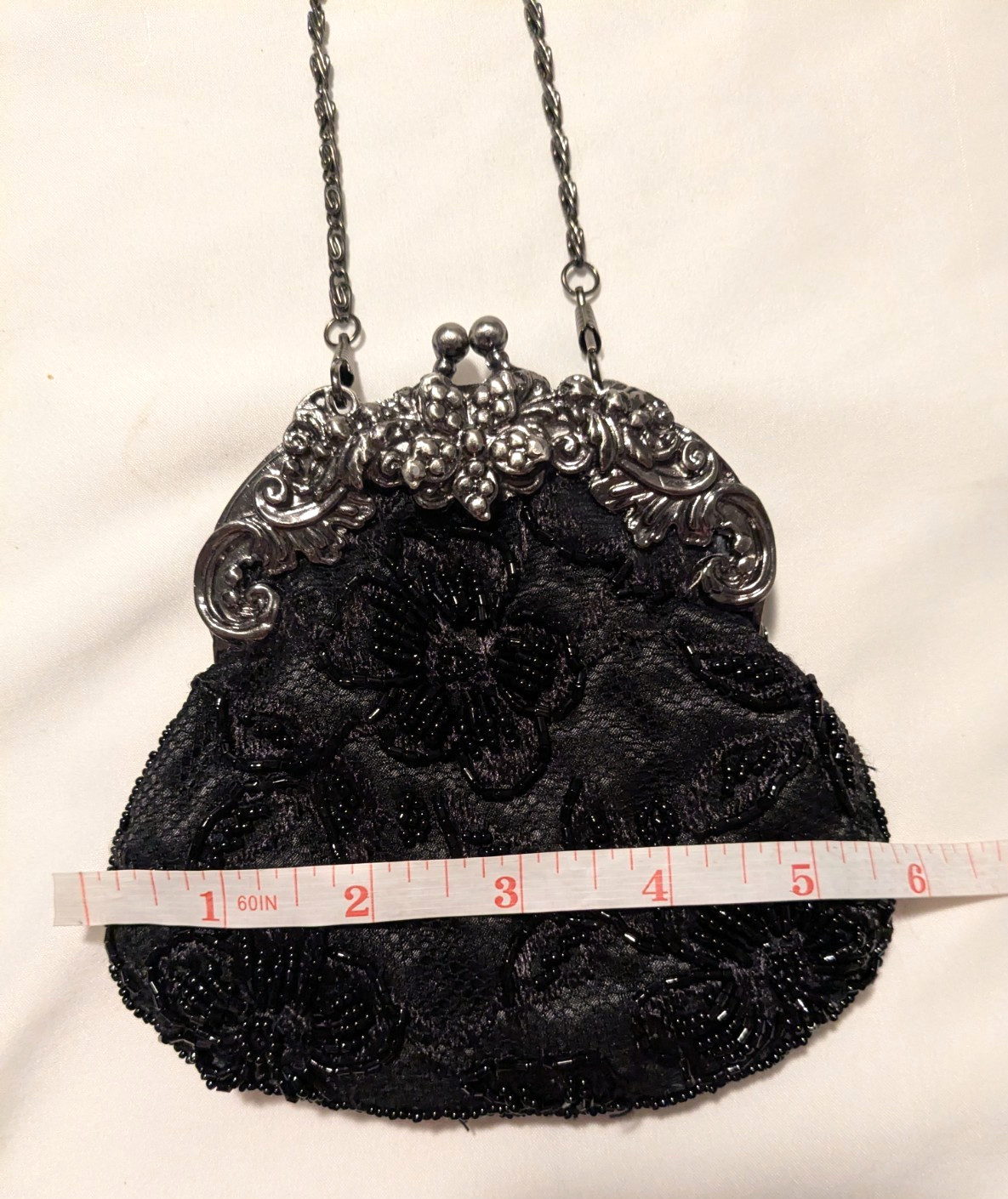 Jessica McClintock Black Beaded Clutch Purse, Vintage Art Deco style