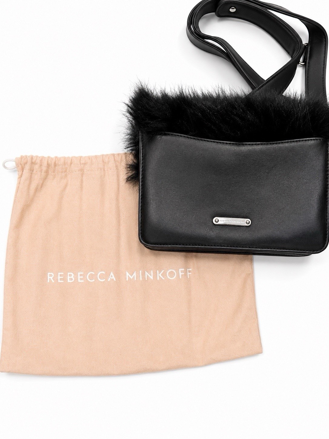 Rebecca Minkoff Black Small Shoulder Bag w/Fur Flap, Silver Hardware, Dust Bag