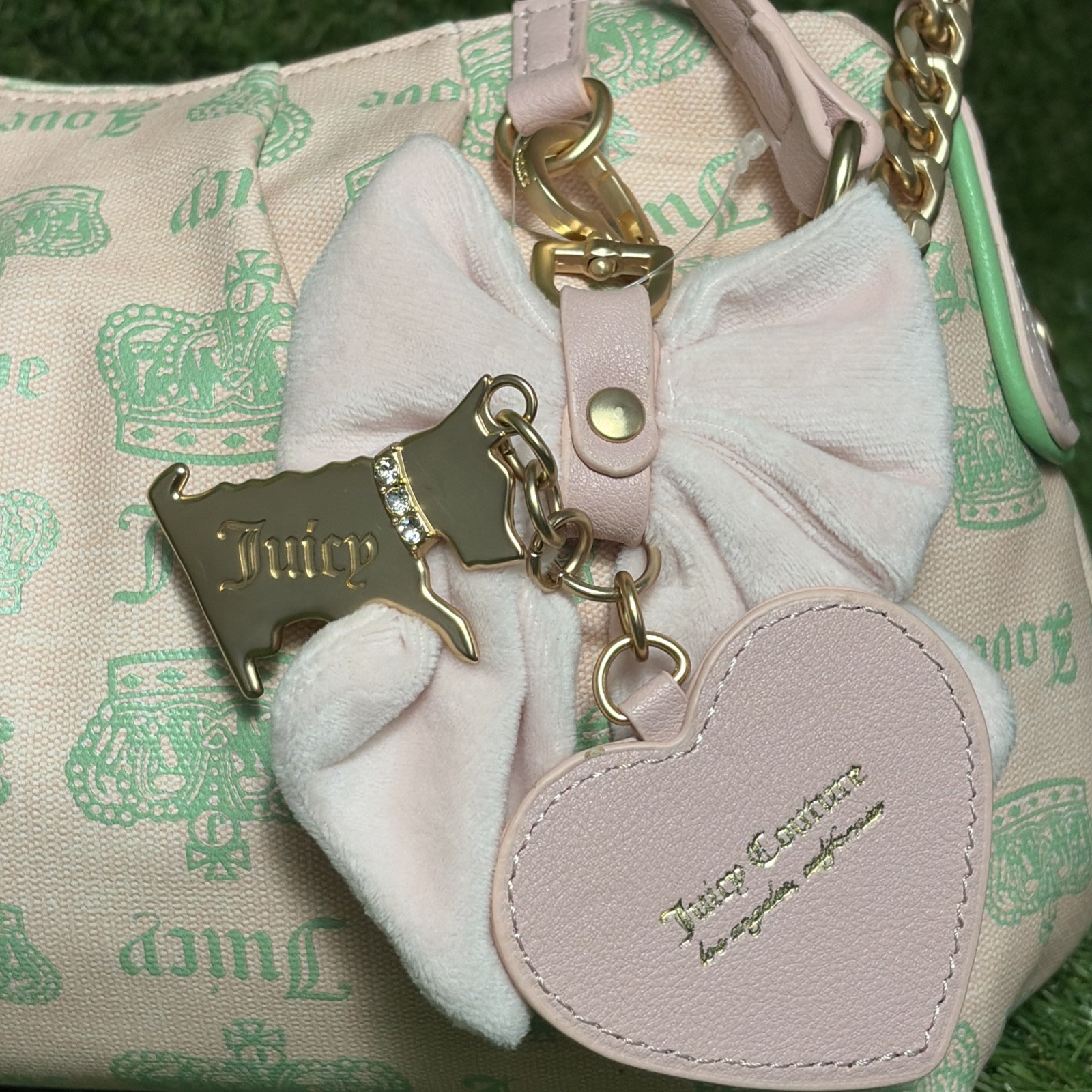 JUICY COUTURE JUICY FAN CLUB SHOULDER BAG PINK DIAMOND RETRO GREEN