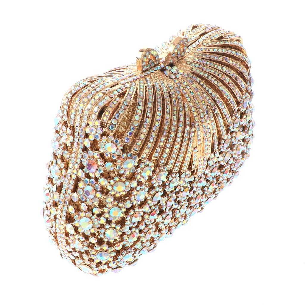 Gold Tone Alloy Metal Rhinestone Crystal Clutch Evening Bag HB6206-GAB