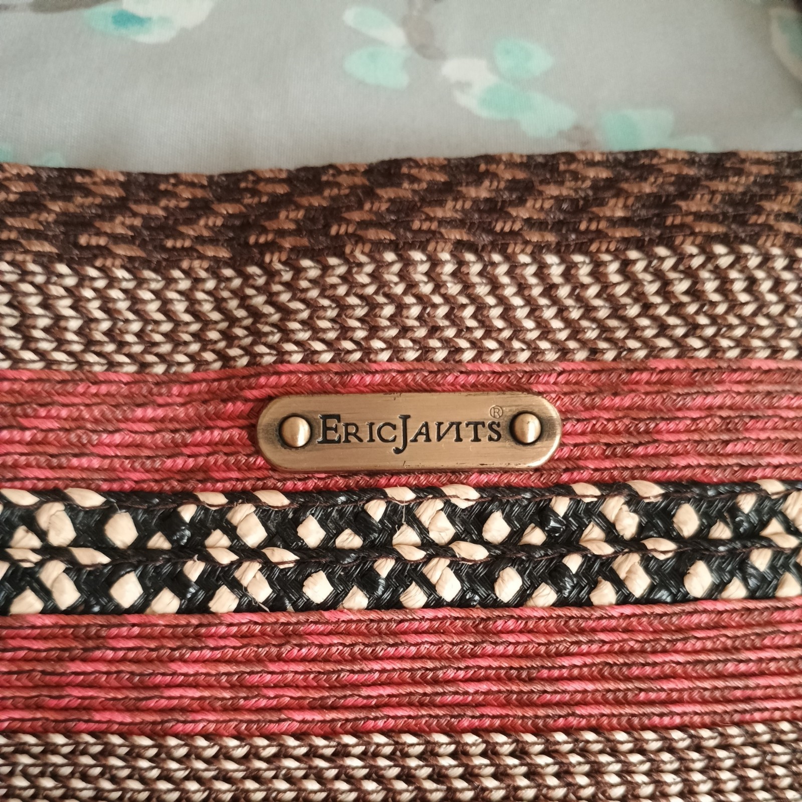 ERIC JAVITS Striped WOVEN SHOULDER BAG RARE Large STRAP W/bronze MSRP 330.00