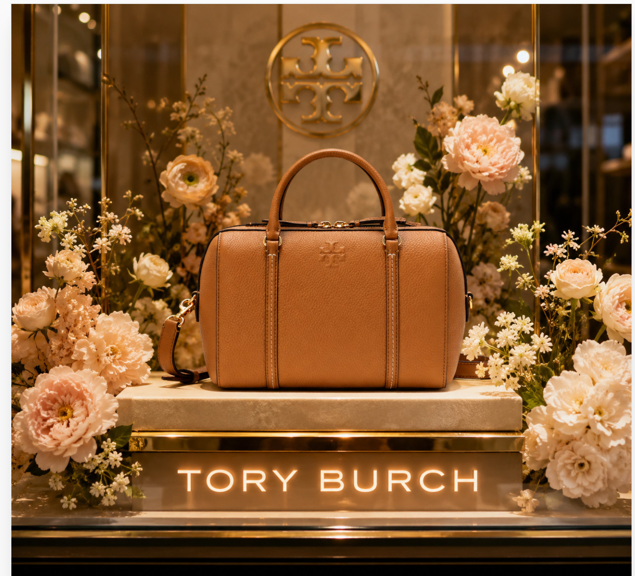 Tory Burch Thea Leather Convertible Satchel Tiramisu Beige Tan Handbag