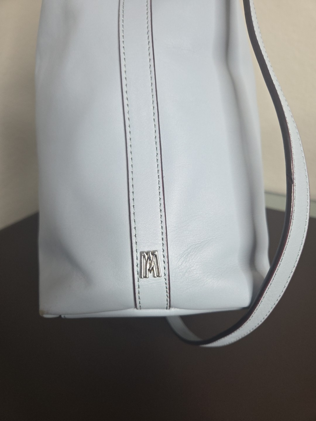 Antonio Melani Light Blue Leather Hobo Tote Bag Chain Strap w/ Dust Bag
