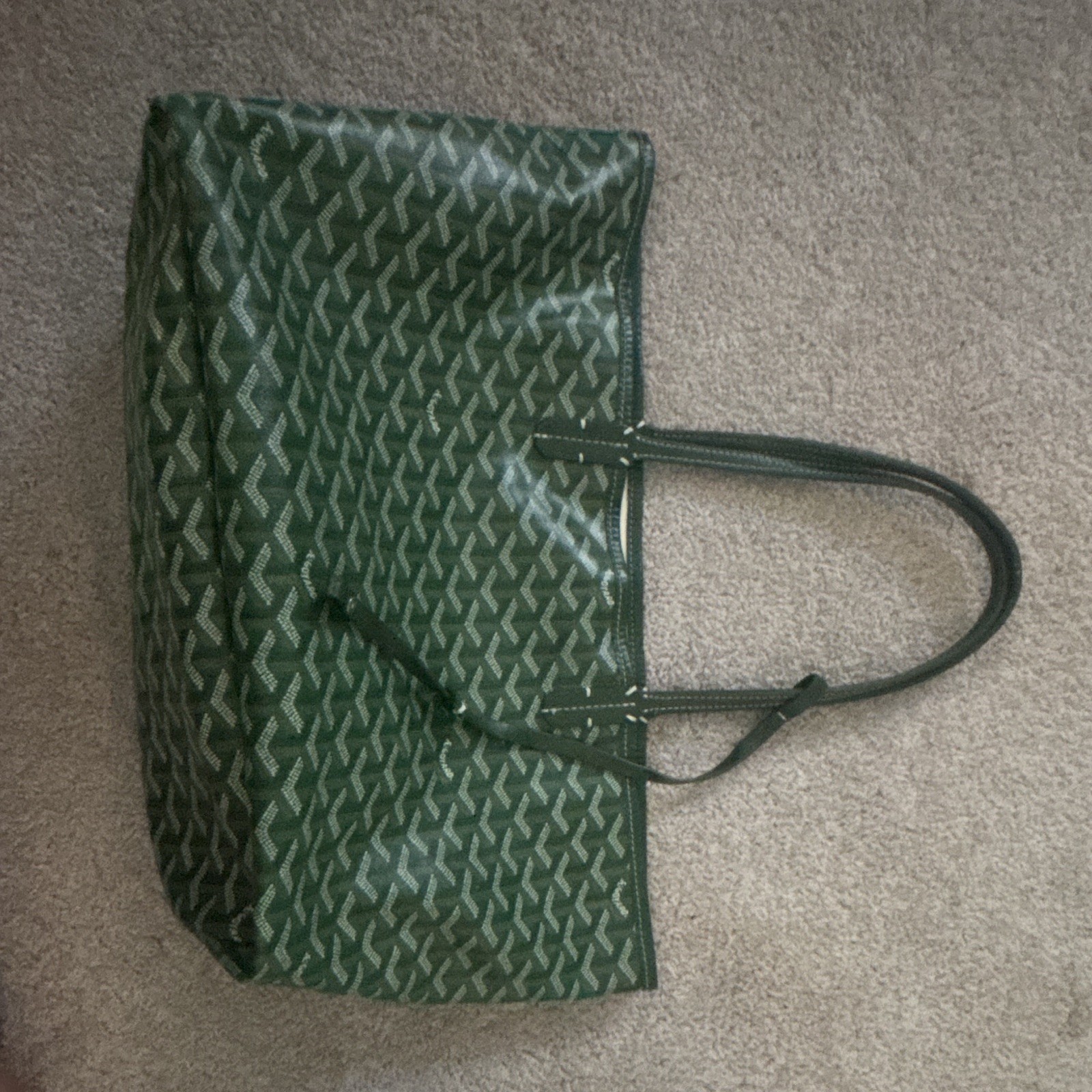 Women’s Green Goyard Logo Pattern Tote Bag Open Top Double Handles, Beige Lined