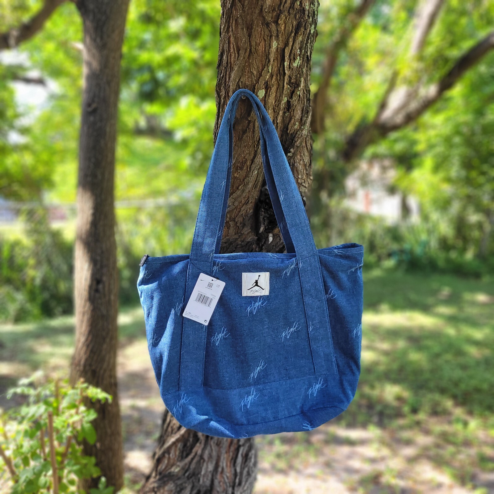 Nike Air Jordan Jump Flight Blue Denim Tote Travel Shopping Bag Zip WA0912-571