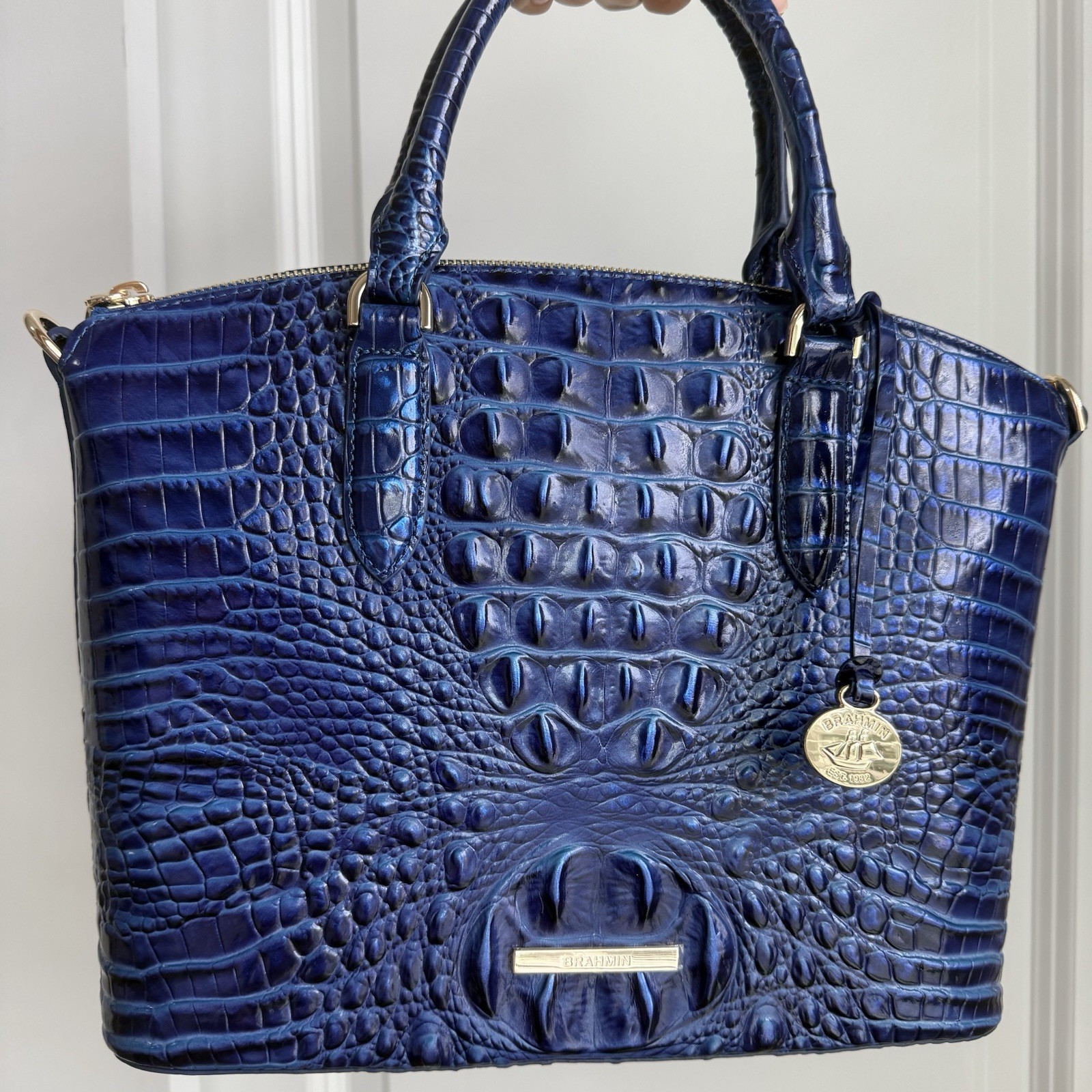 Brahmin Duxbury Satchel Affinity Solid Blue Melbourne Leather
