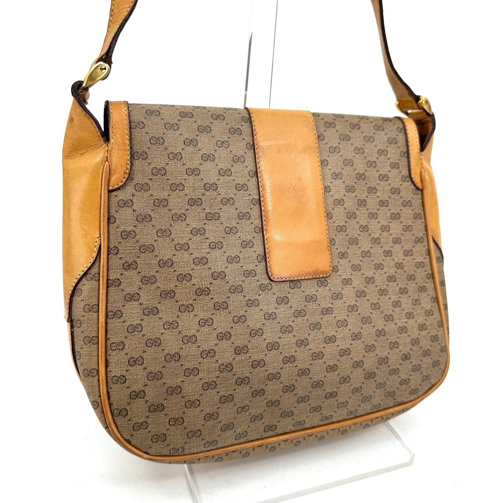 Vintage Gucci Micro GG PVC Leather Crossbody Shoulder Bag Beige Purse Authentic