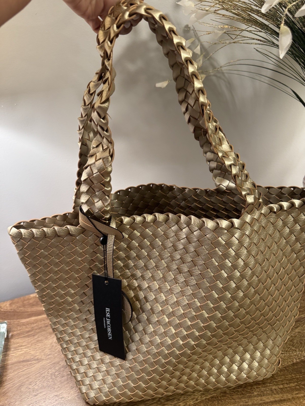 NEW Ilse Jacobsen Breaded Metallic Gold Leather Tote Bag NWT Authentic
