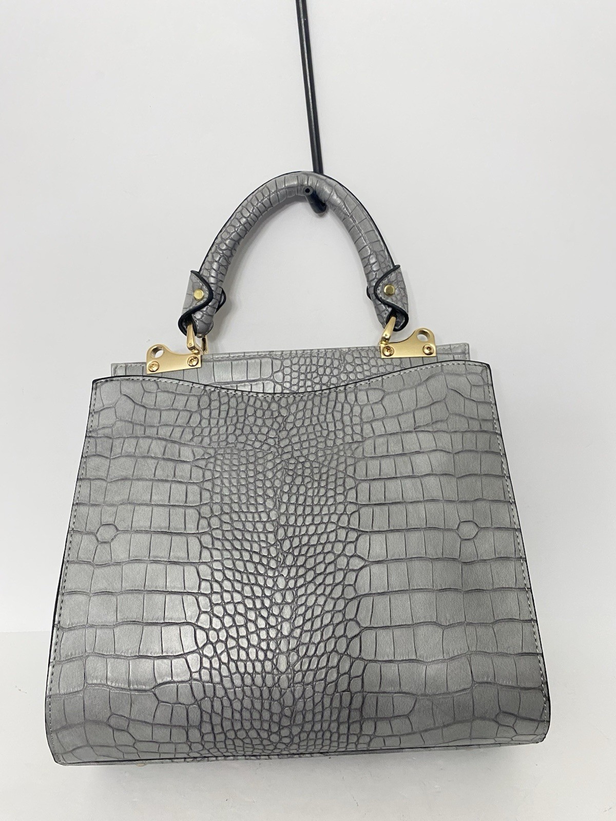 NWT Versona Gray Faux Croc Patern Handbag Purse w/Matching Wallet & Strap
