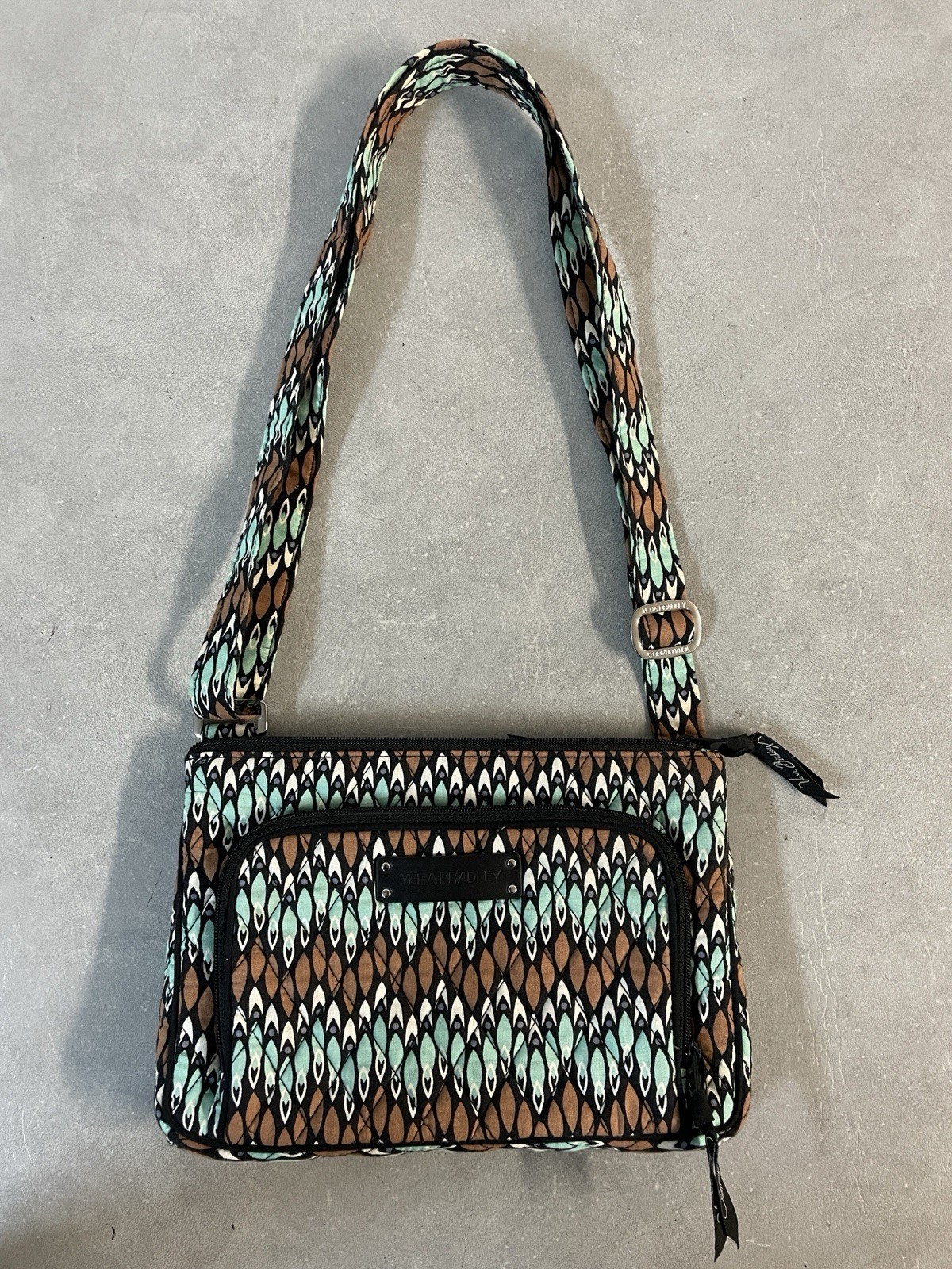 Vera Bradley Crossbody Purse Sierra Stream Pattern Bag Blue and Brown