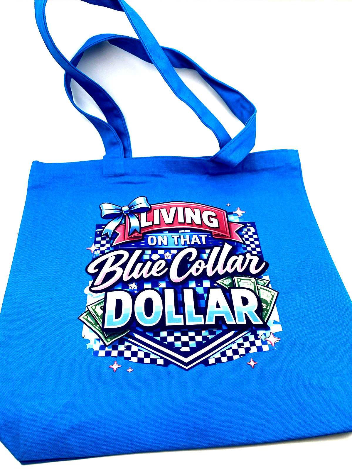 Blue Collar Tote Bag Graphic Cotton Canvas Carry Handle Shopping 13.5 x 13.5