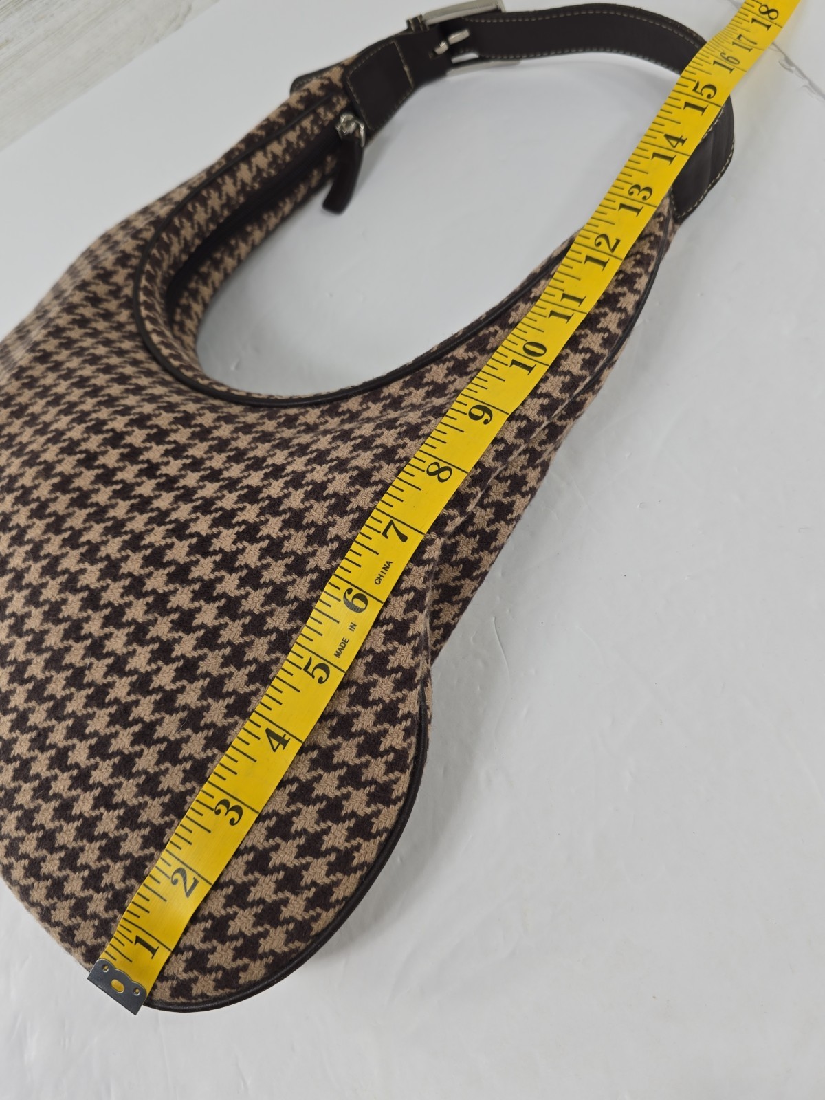 Lauren Ralph Lauren Brown Houndstooth Shoulder Bag Wool Blend Made in Korea Y2K.