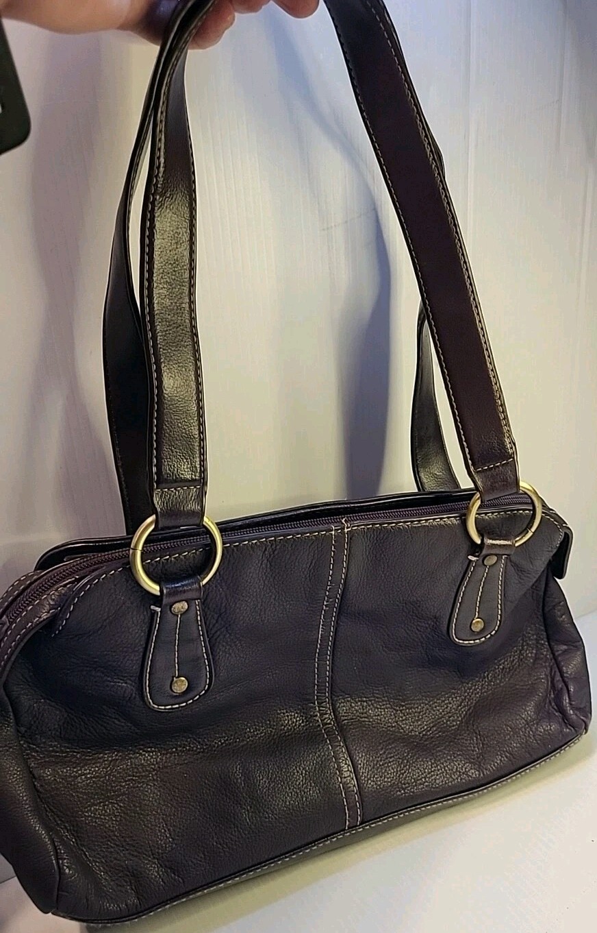Croft And Barrowe Deep Purple Leather Shoulder Purse 13 X 8 In