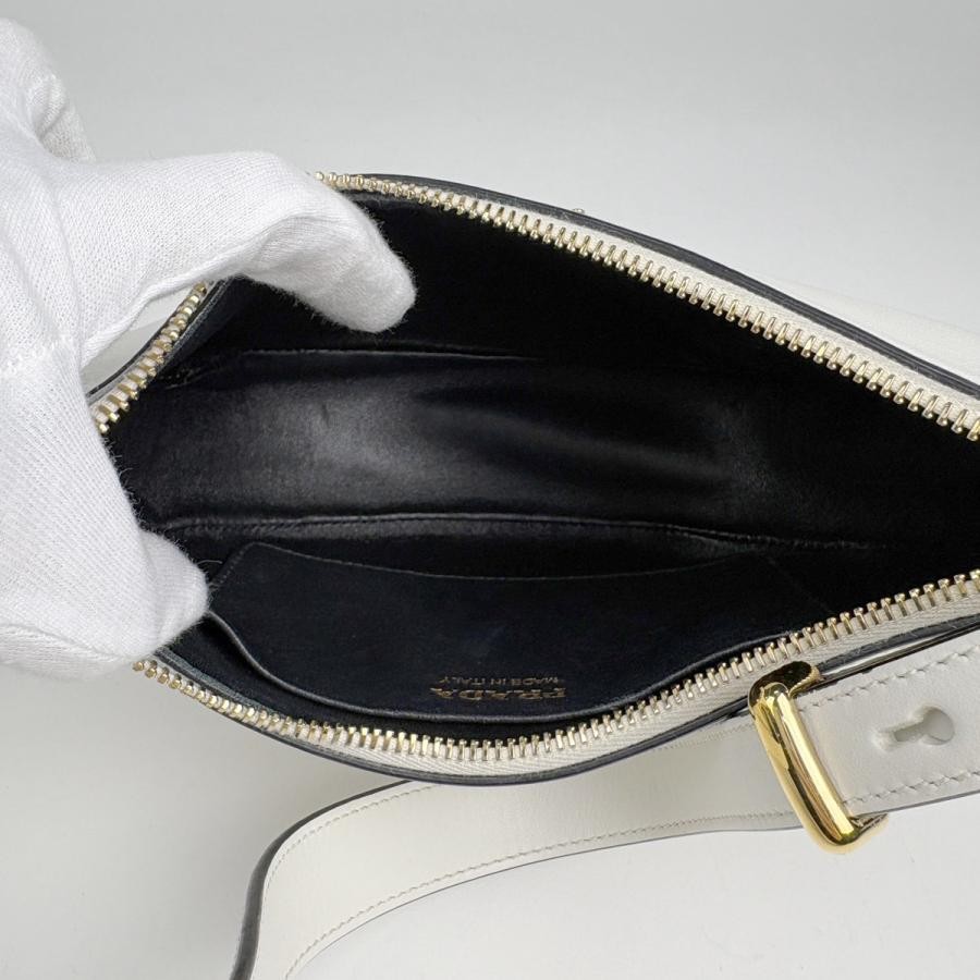 Prada Logo Plate Shoulder Bag Leather White 1BC194 Women Used