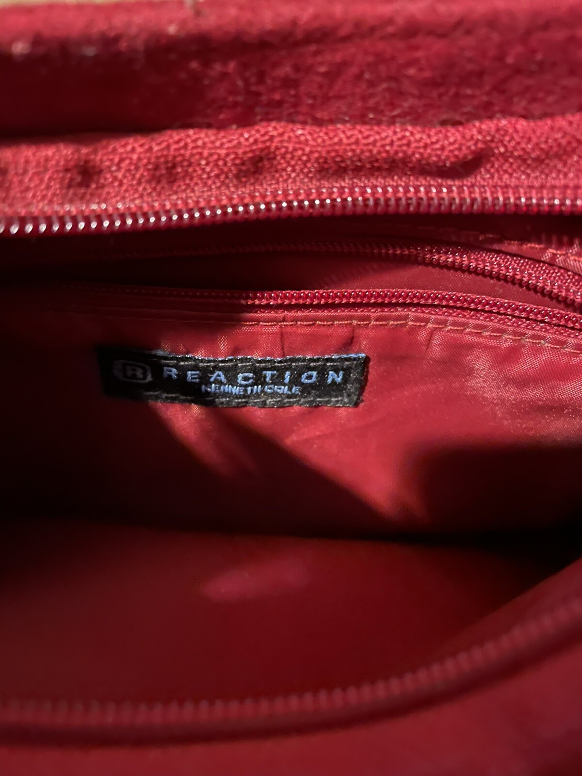 Red Brushed Felt Kenneth Cole Reaction Purse Handbag Leather Accents CUTE!