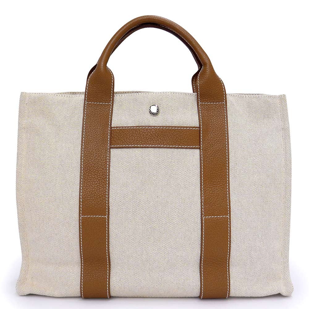 Hermes Sac Arne MM Tote Bag Handbag Natural Toile H Canvas Negonda Leather 99