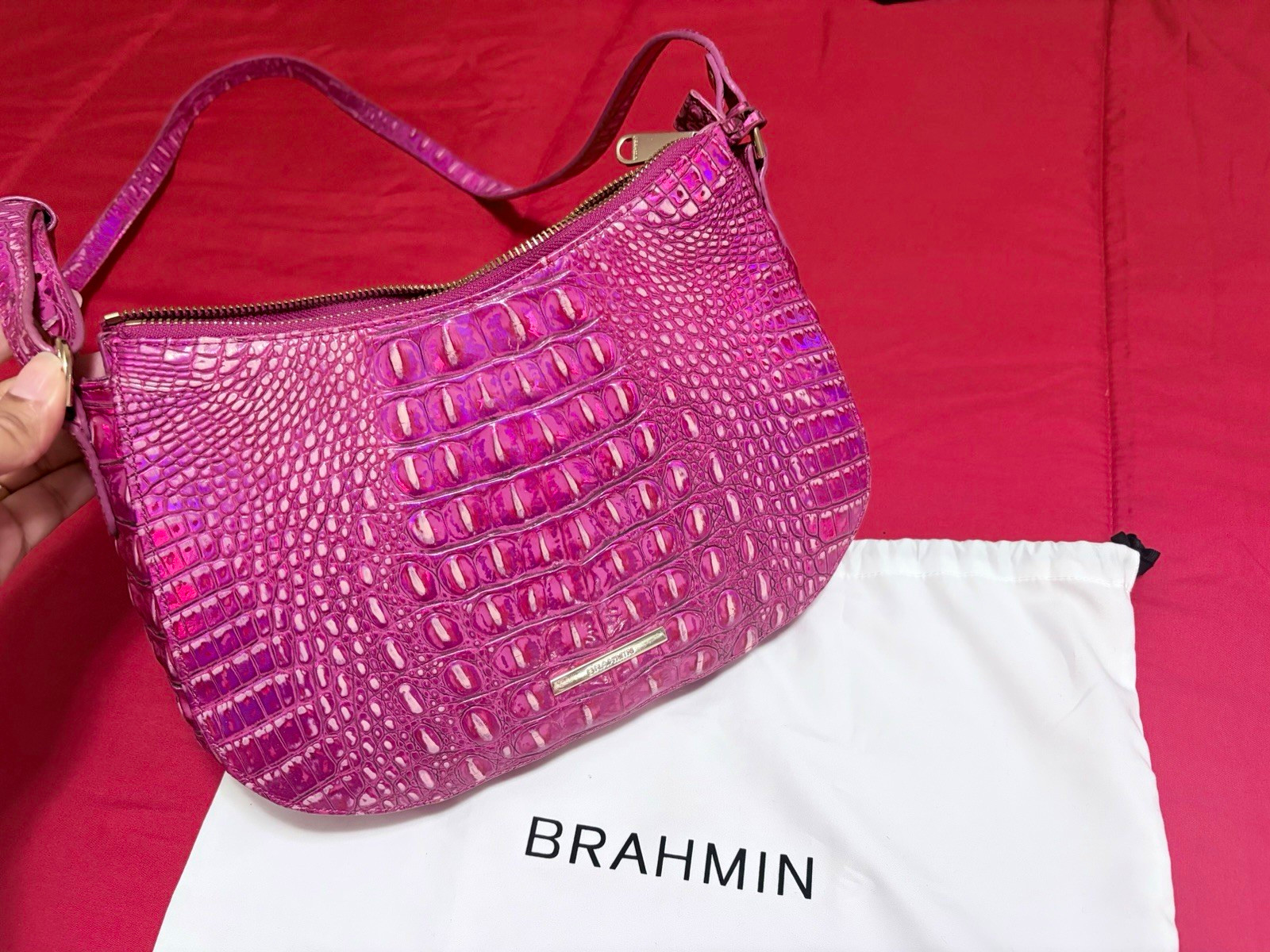 Authentic Brahmin Shayna Crossbody – Rare Metallic Magenta Wonderland Shimmer