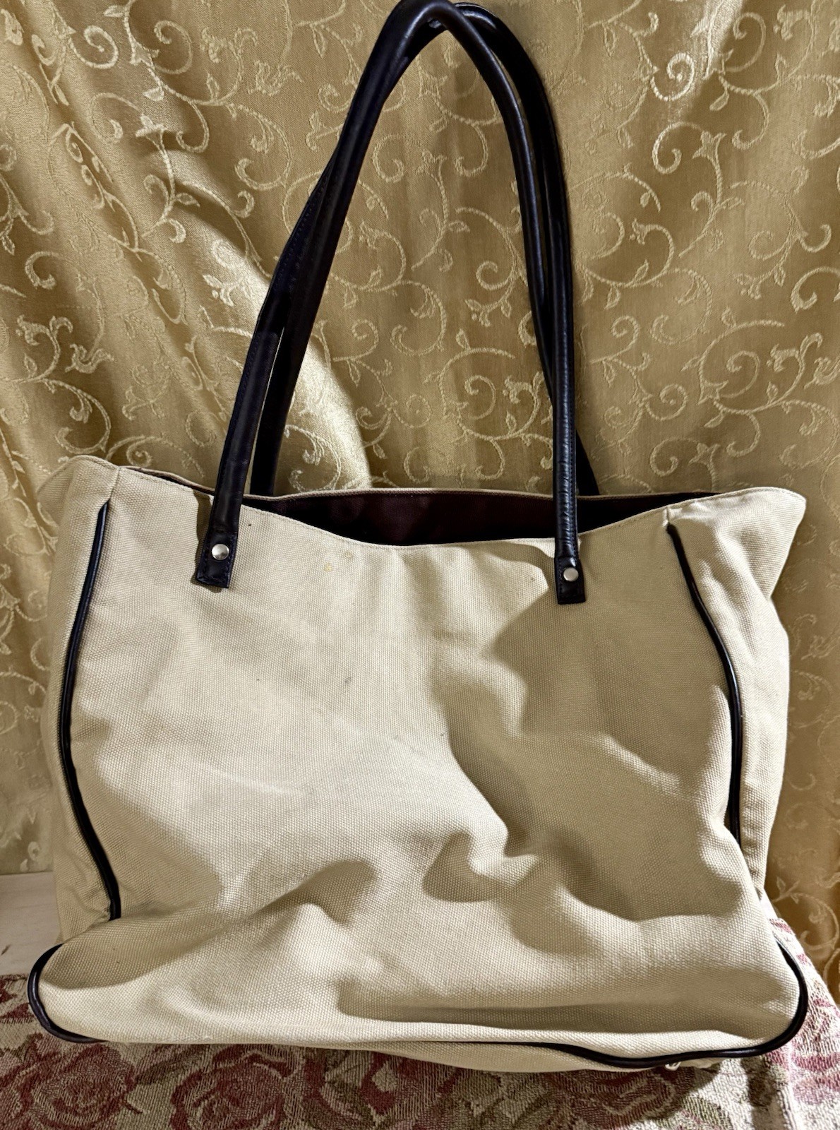 Red Envelope Khaki and Brown Canvas Photo Collage Large Tote Bag