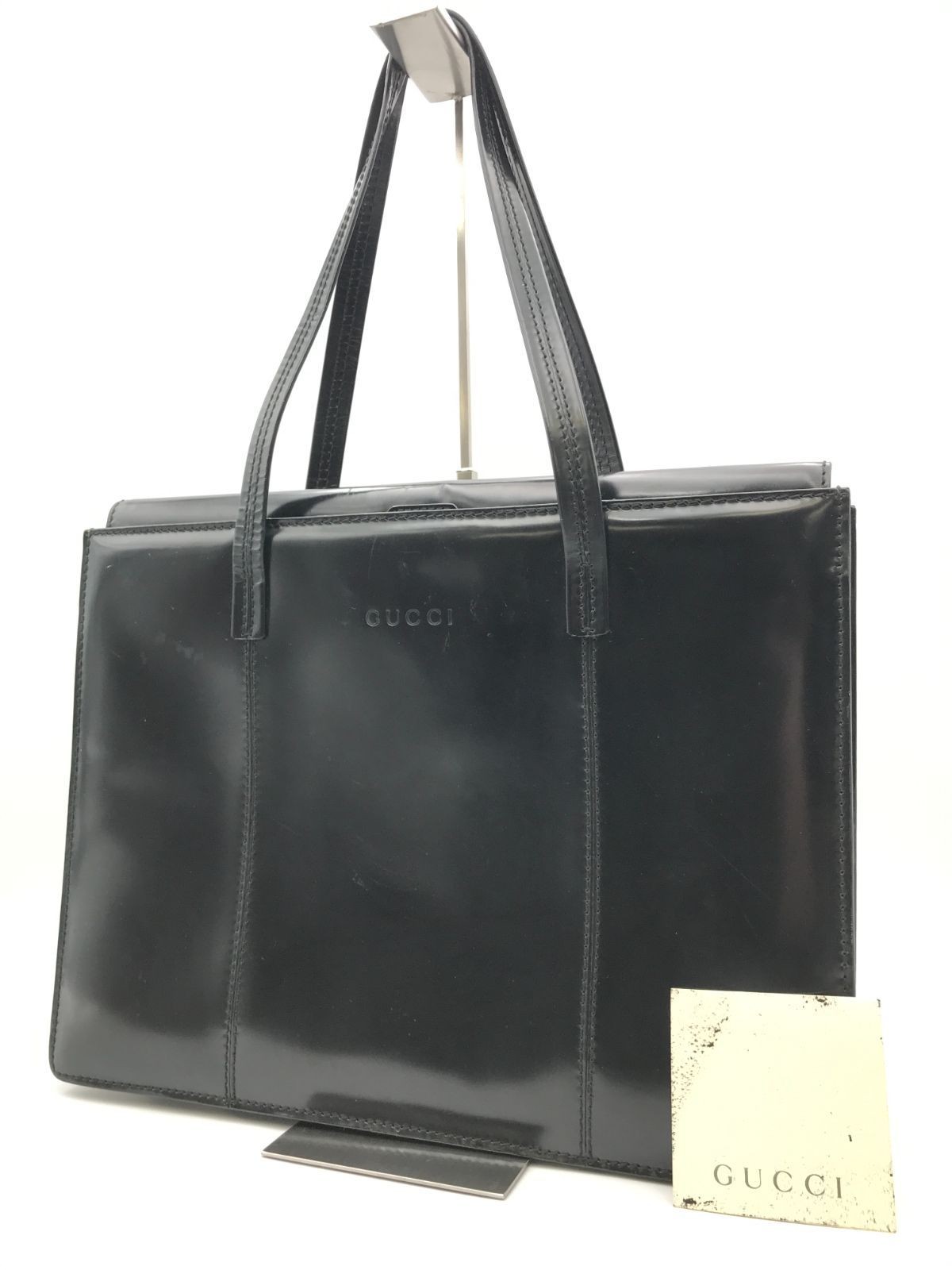 Authentic GUCCI Black Patent Shoulder Bag with Damaged Exterior, 40.5cm Size