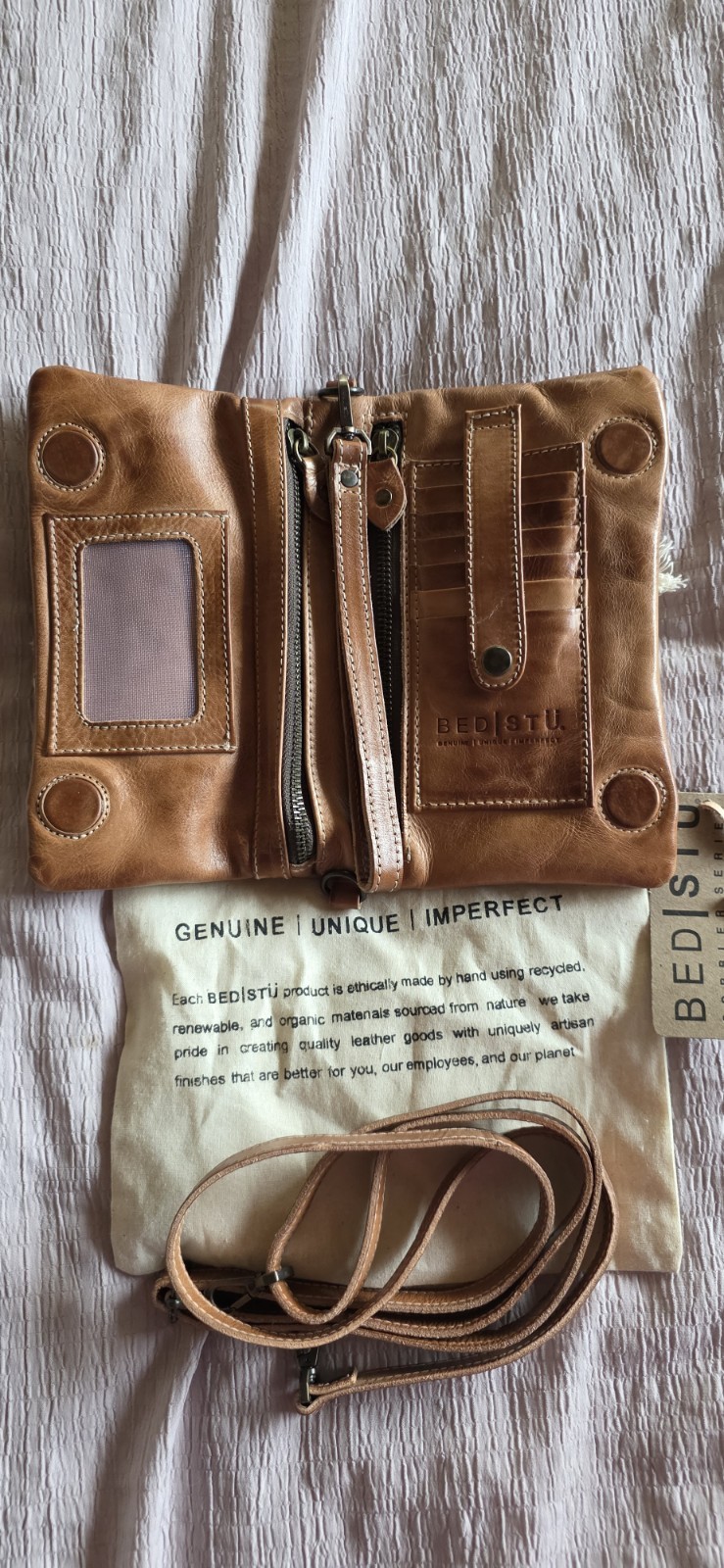NWT Bed Stu Cadence PW Wallet Wristlet Crossbody Bag Tan Nectar Lux MSRP $198