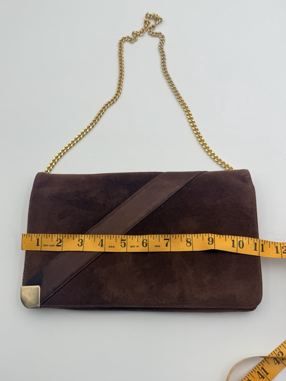 Vintage Susan Gail Brown Suede Shoulder Bag Gold Chain Purse 80s Glam