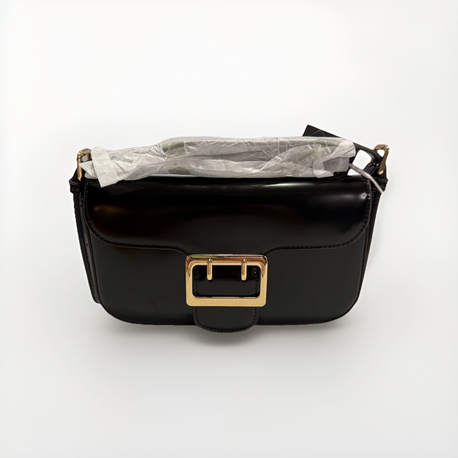 New Worthington Black Faux Patton Leather Envelope Handbag WT Flap Shoulder Bag