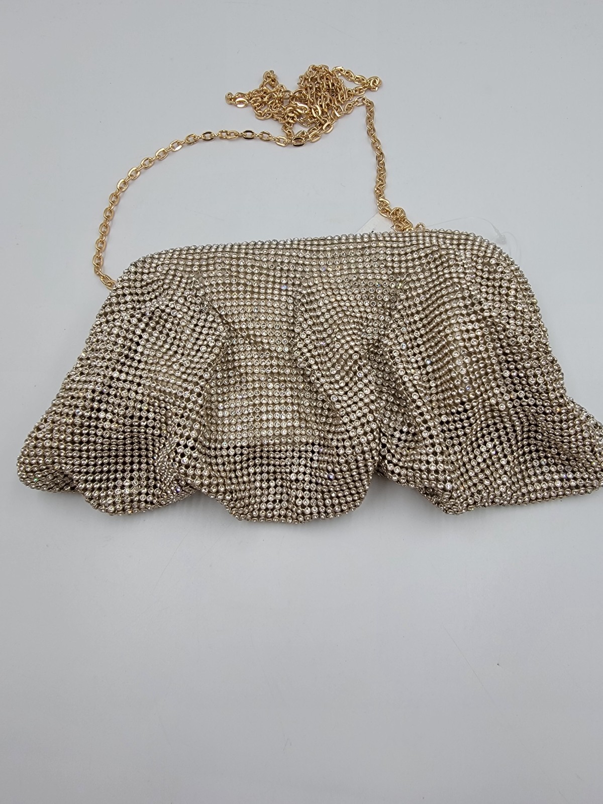 INC International Concepts Pleated Clutch Women’s Champagne Frame Closure~