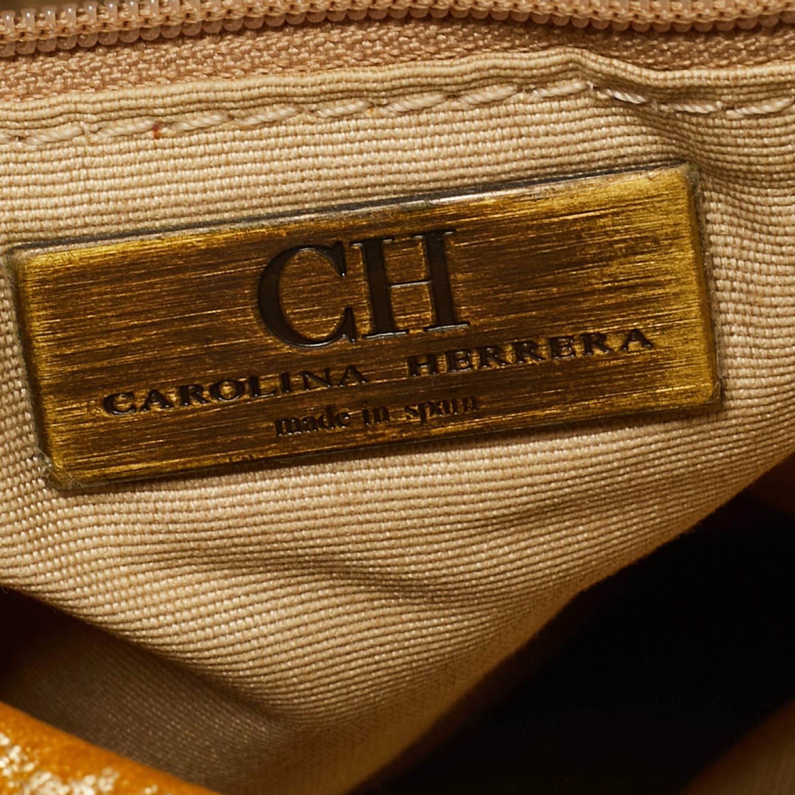 CH Carolina Herrera Yellow Monogram Embossed Leather Ring Handle Tote