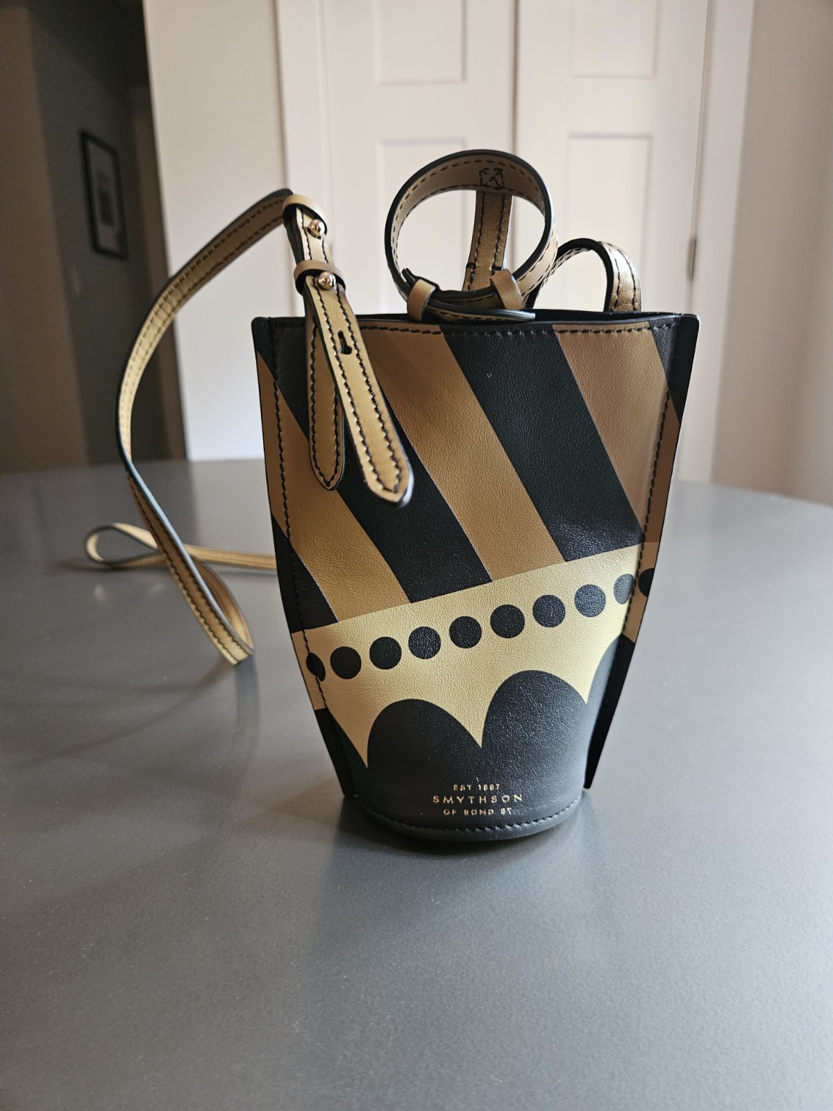 Smythson Of Bond Street Tan Leather Bottle Bag Purse