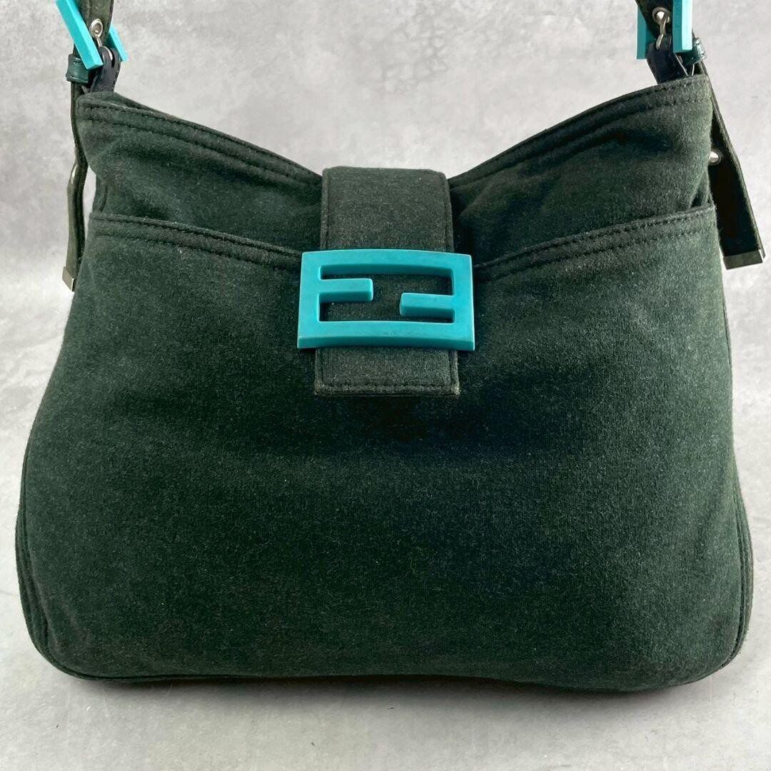 Fendi Mamma Baguette Jersey Shoulder Bag Green Knit Y2K Italy 11.8in