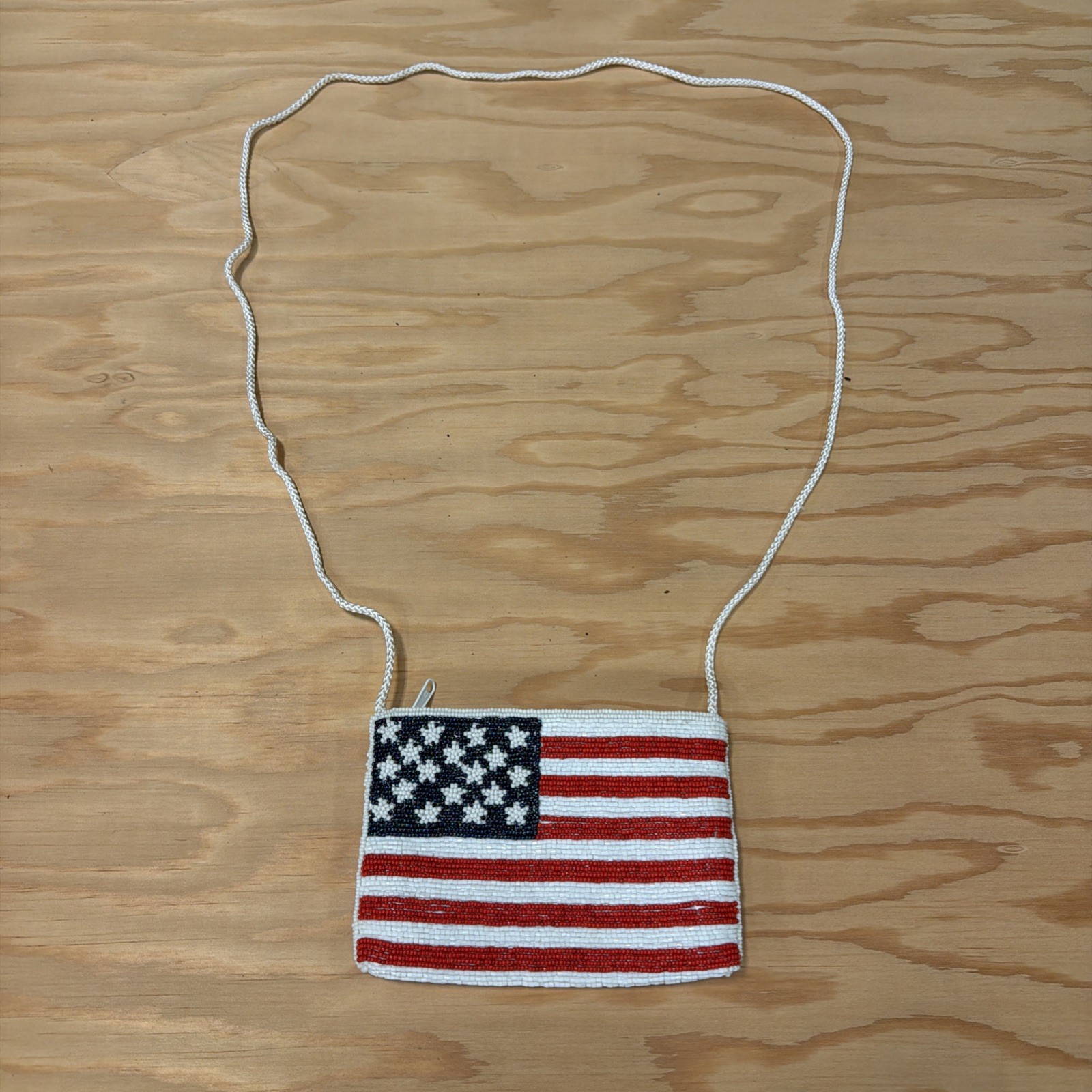VTG USA Flag Beaded Purse America 6.5”x4.5″ Amanda Smith Fourth of July 250th