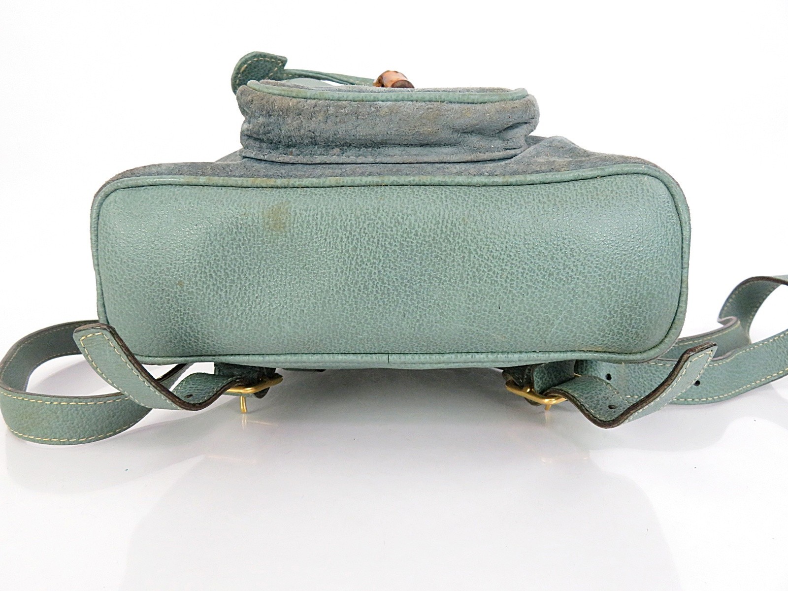 Authentic GUCCI Blue Suede Leather and Bamboo Handle Mini Backpack Bag #64557