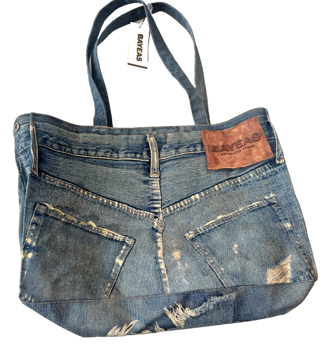 BAYEAS Authentic Style Blue Jean Denim Pants Tote Bag w Hand Straps New NWT $125
