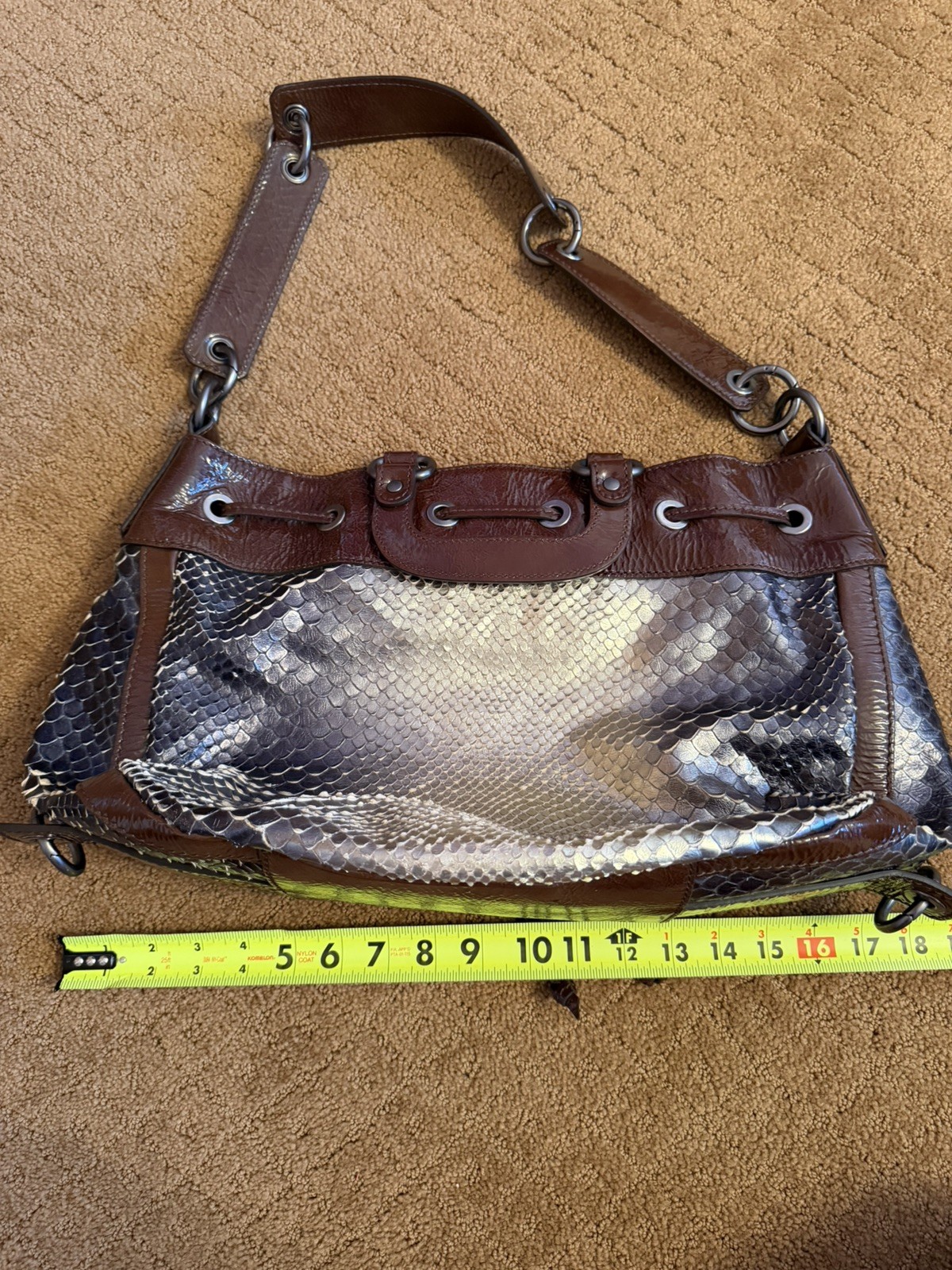 Francesco Biasia Shoulder Bag Silver Scales Leather Purse Made in Italy READ*