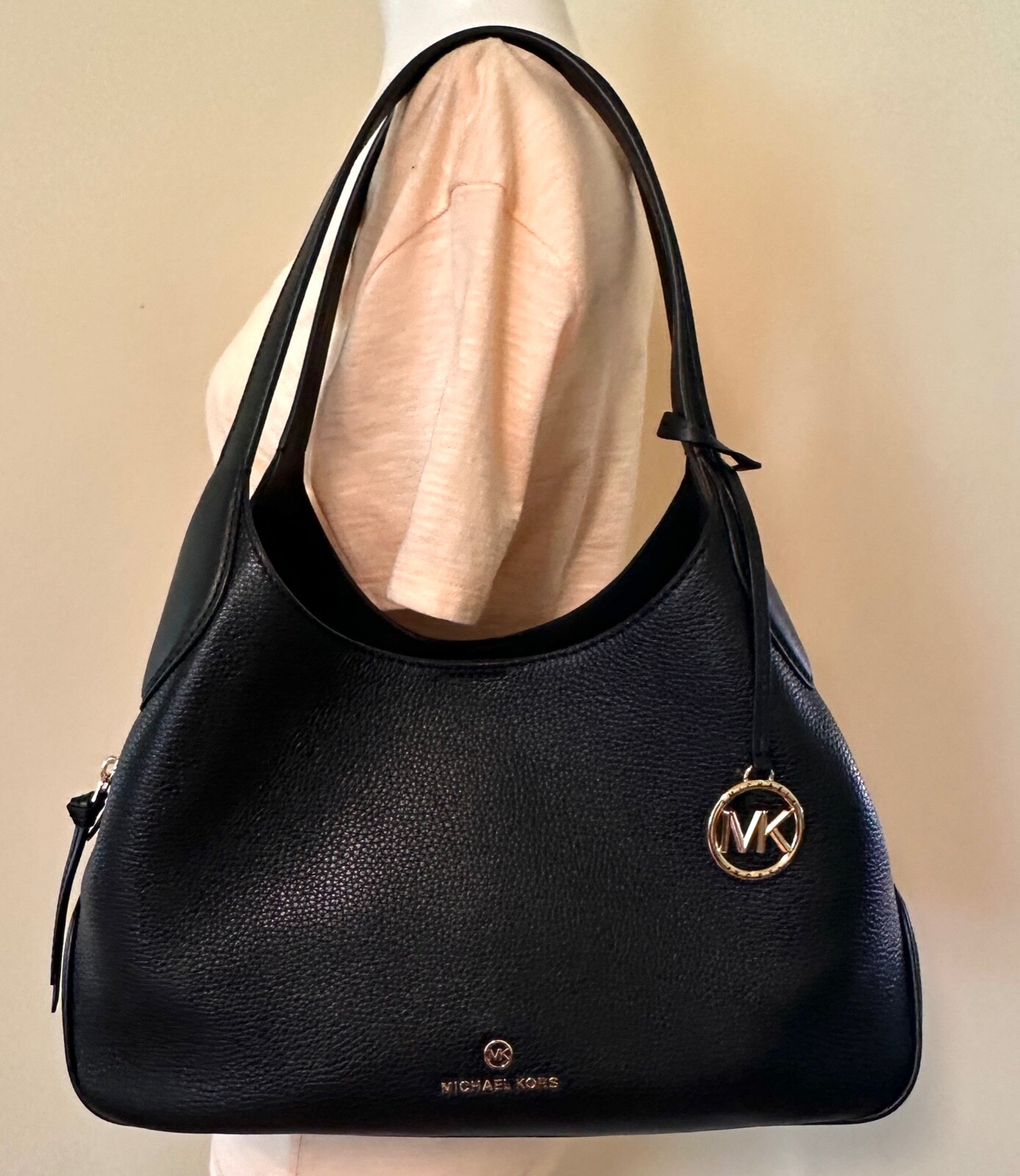 Michael Kors Kelsey Pebbled Leather MK Signature Large Shoulder Bag Purse