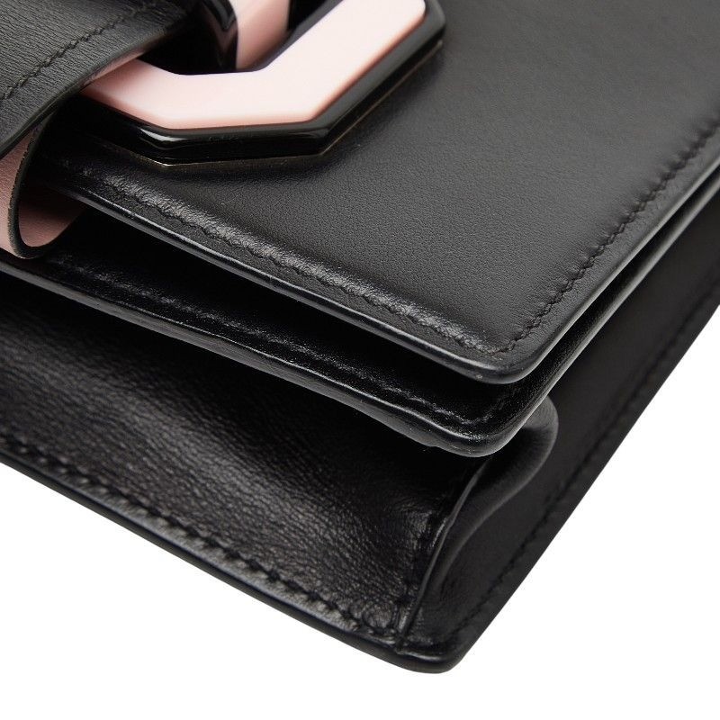 PRADA Sidonie Leather Shoulder Bag Black Pink Authentic Italy