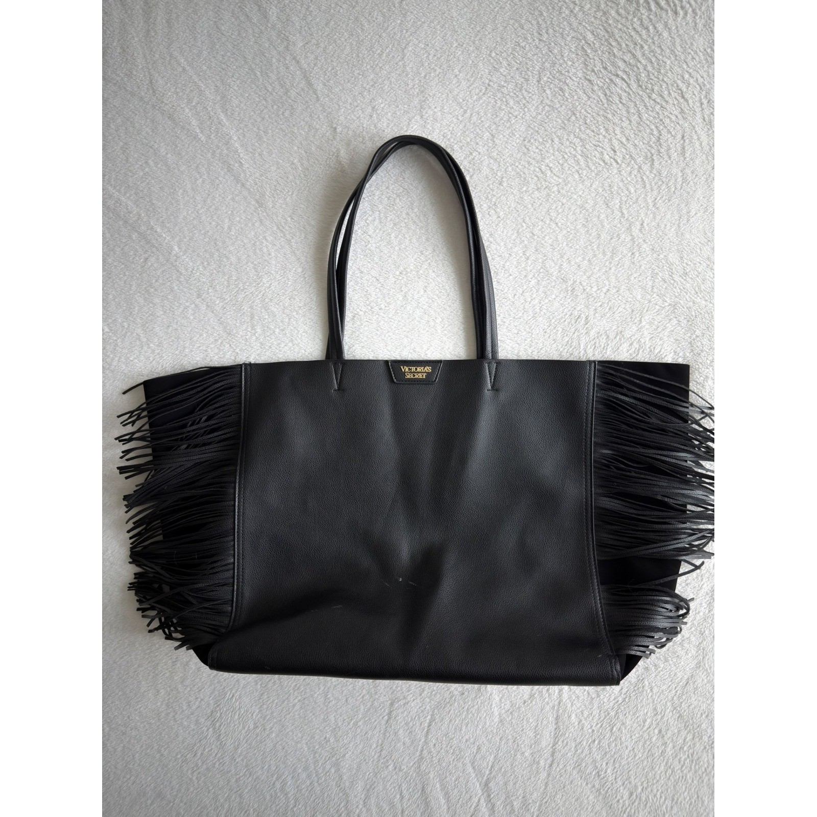Victoria’s Secret Fringe Tote Bag Black Boho Festival Oversized Carryall