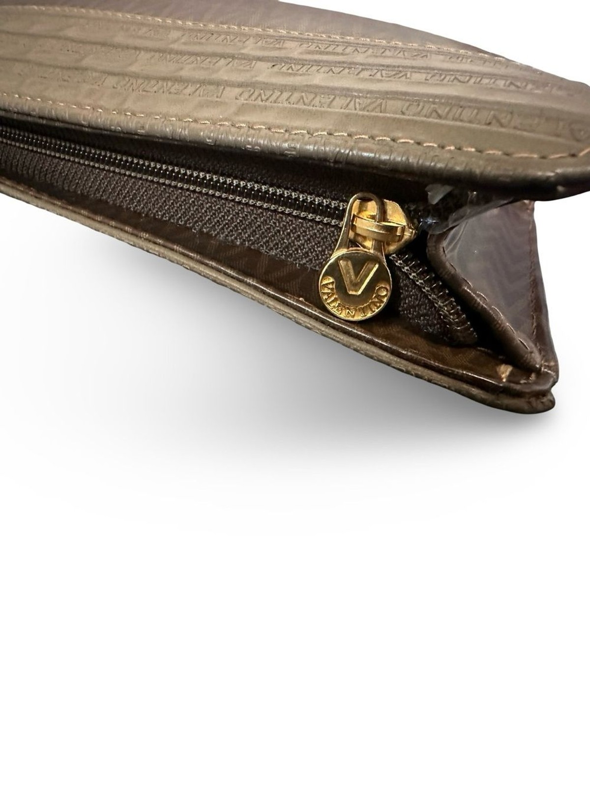 Mario Valentino Brown Clutch with Gold V Emblem
